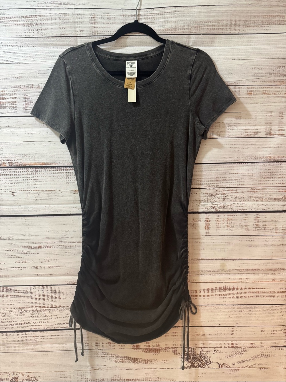 PINK Victoria's Secret Short Sleeve Ruched Tee Dress - Charcoal